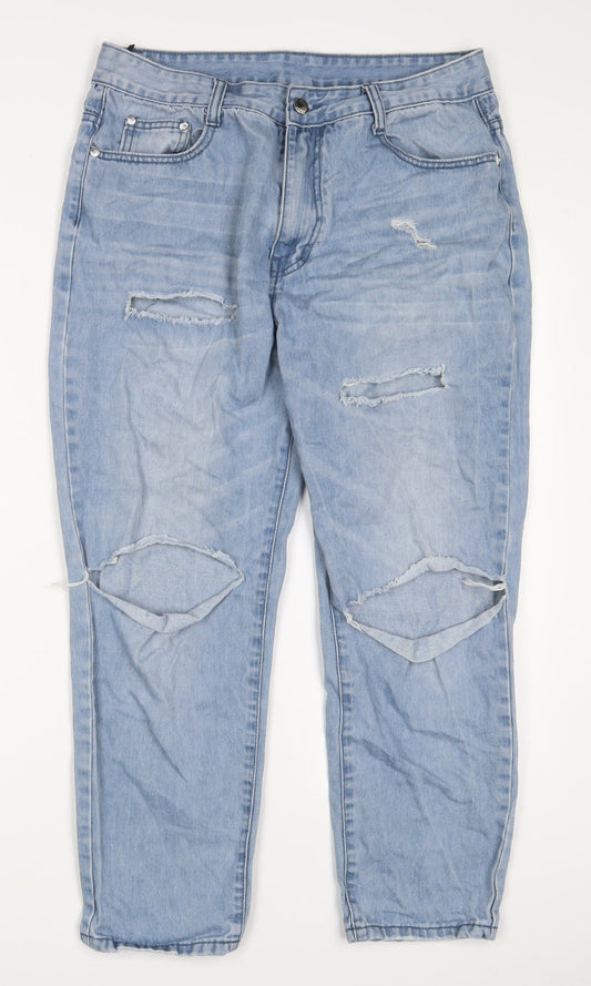 Paocai Womens Blue Cotton Straight Jeans Size XL L25 in Regular Zip