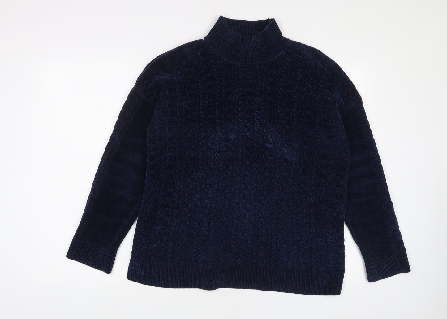 Adrienne Vittadini Womens Blue High Neck Polyester Pullover Jumper Size M