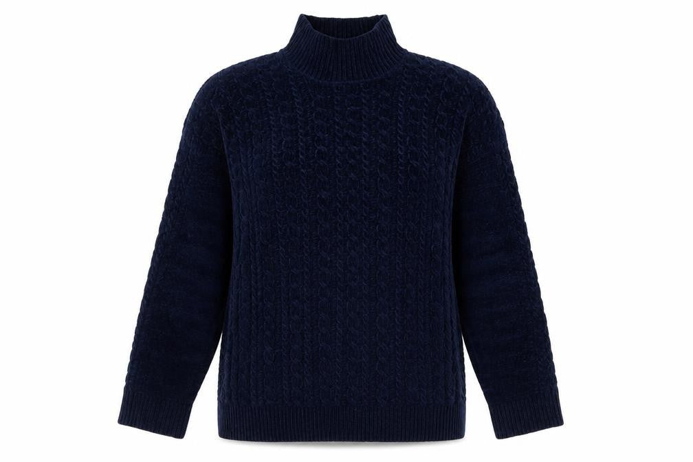 Adrienne Vittadini Womens Blue High Neck Polyester Pullover Jumper Size M