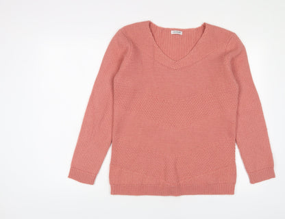 Damart Womens Pink V-Neck Acrylic Pullover Jumper Size 12