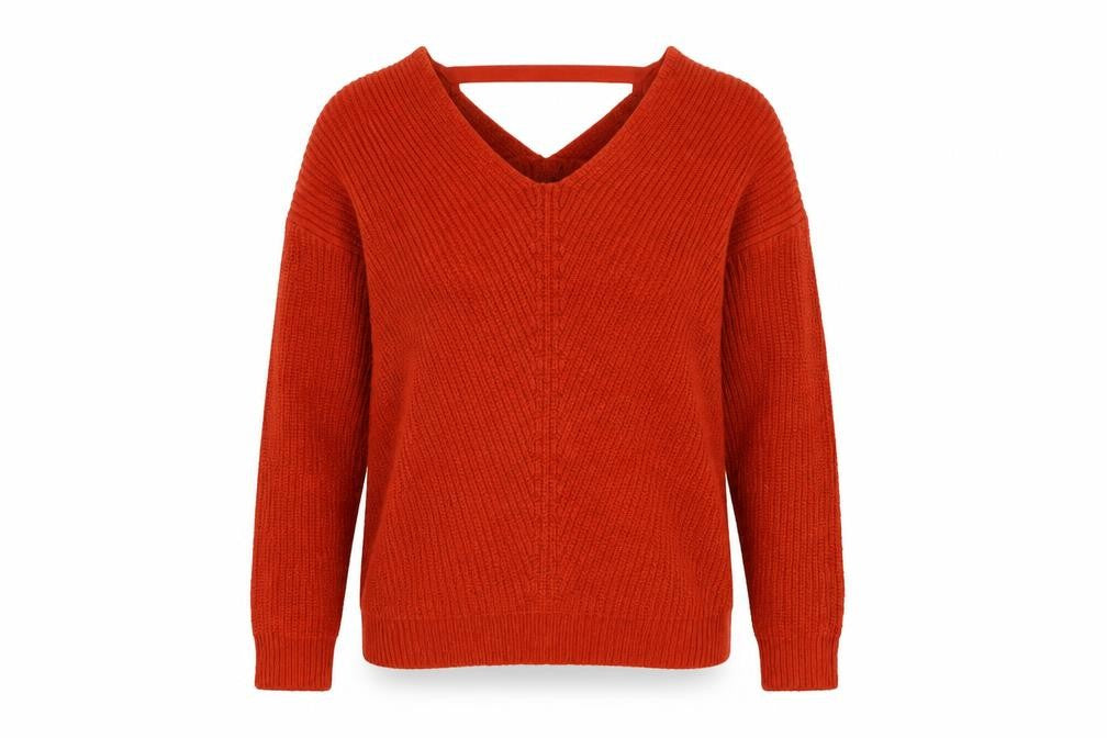 New Look Womens Orange V-Neck Acrylic Pullover Jumper Size S