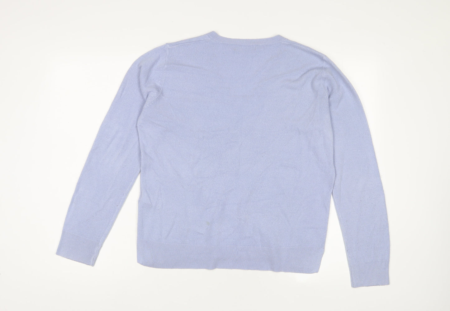 Marks and Spencer Womens Blue V-Neck Acrylic Pullover Jumper Size 14