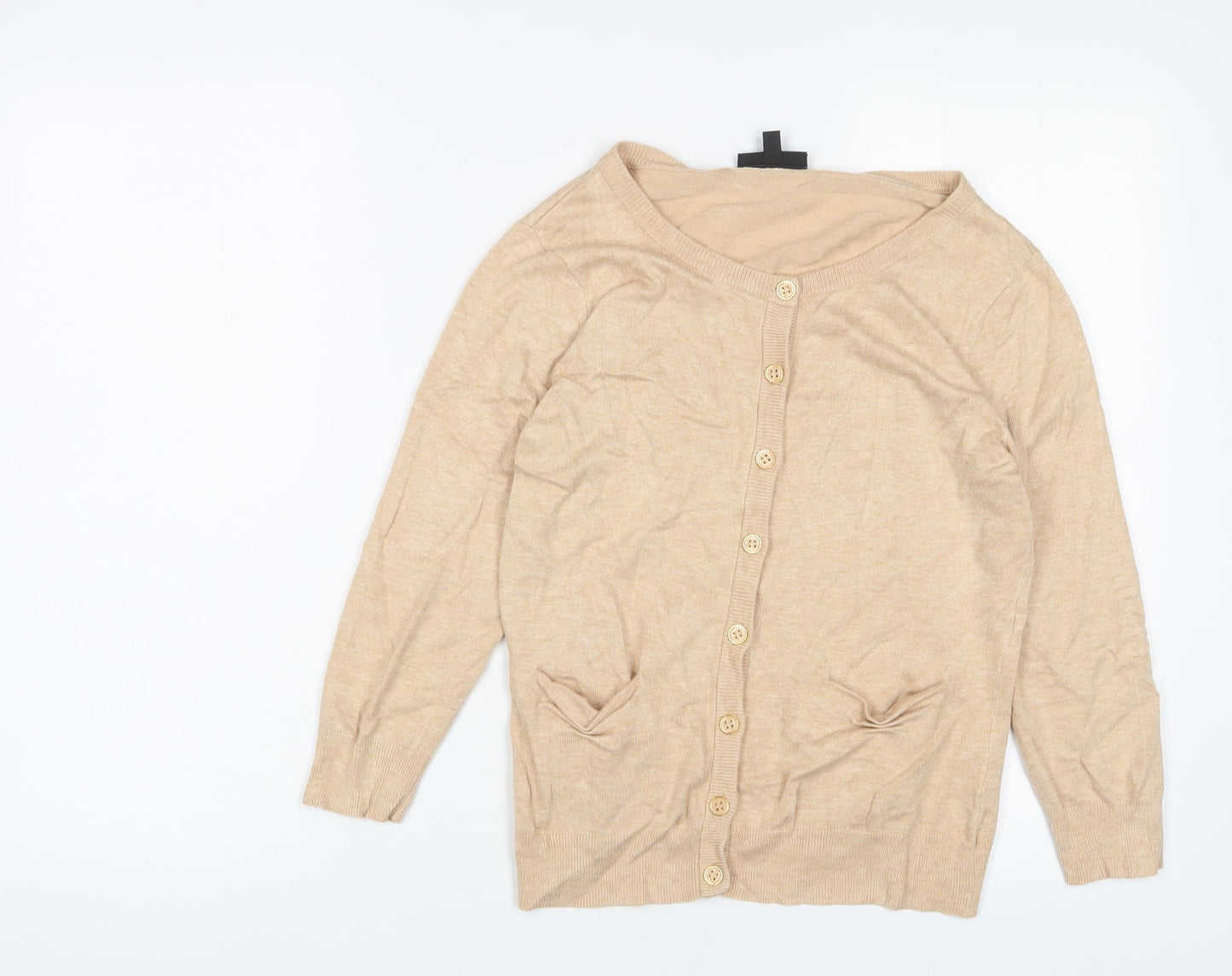 Warehouse Womens Beige Crew Neck Viscose Cardigan Jumper Size 12
