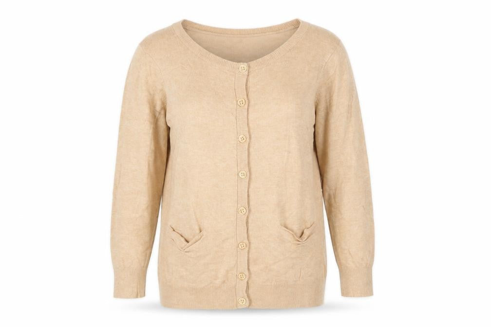 Warehouse Womens Beige Crew Neck Viscose Cardigan Jumper Size 12