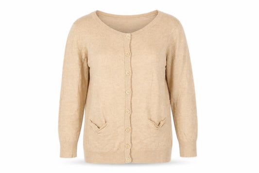 Warehouse Womens Beige Crew Neck Viscose Cardigan Jumper Size 12