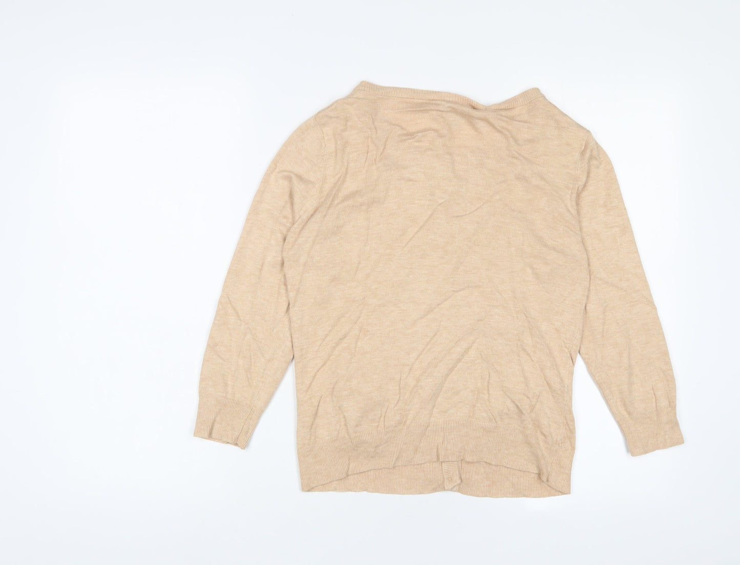 Warehouse Womens Beige Crew Neck Viscose Cardigan Jumper Size 12