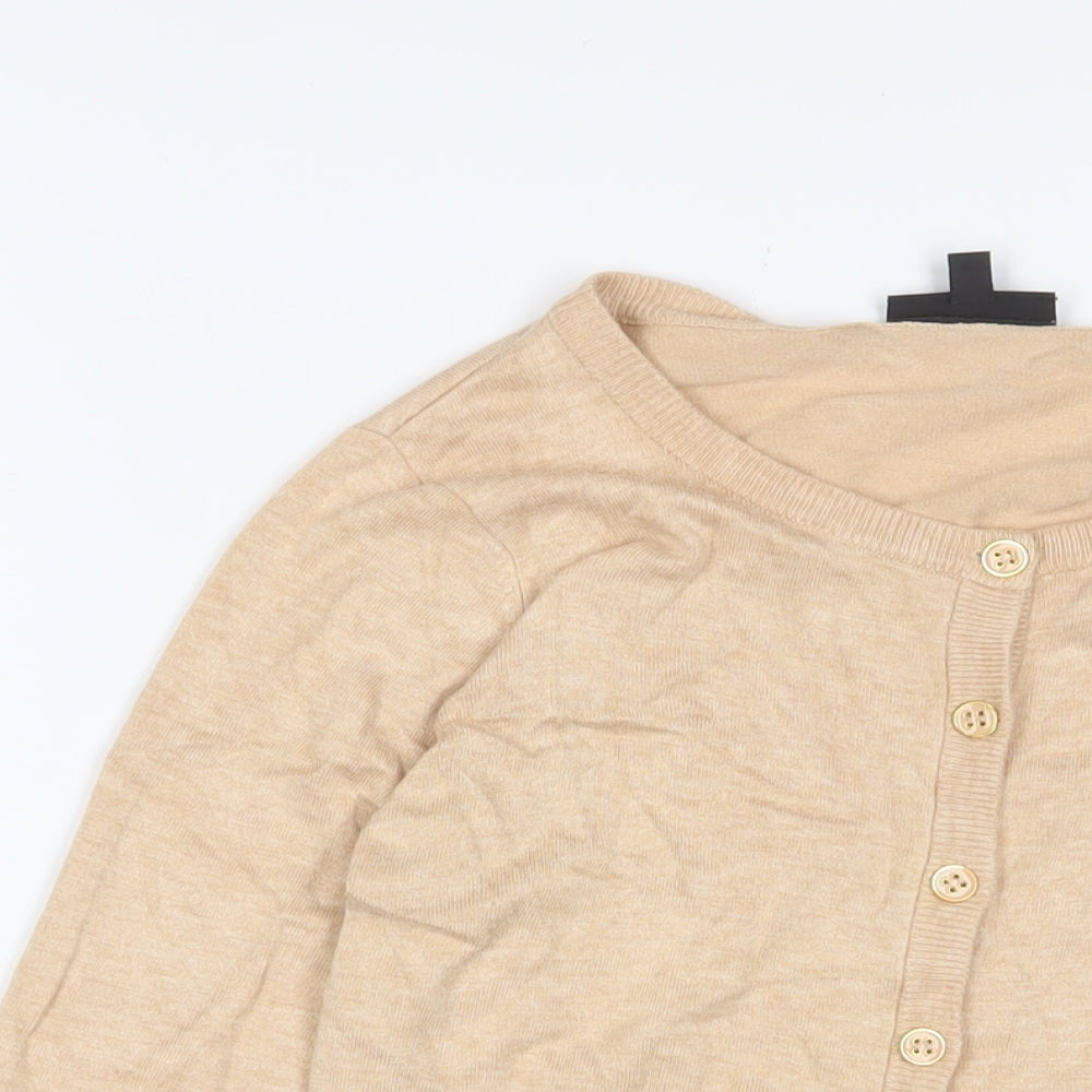 Warehouse Womens Beige Crew Neck Viscose Cardigan Jumper Size 12