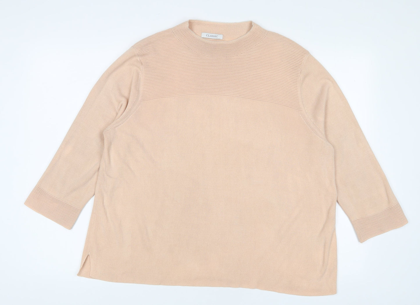 Marks and Spencer Womens Beige Crew Neck Acrylic Pullover Jumper Size 20