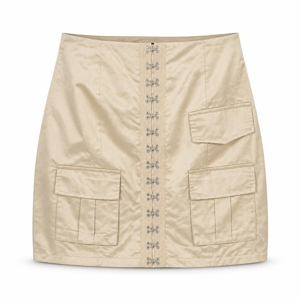 PRETTYLITTLETHING Womens Beige Polyester Cargo Skirt Size 6