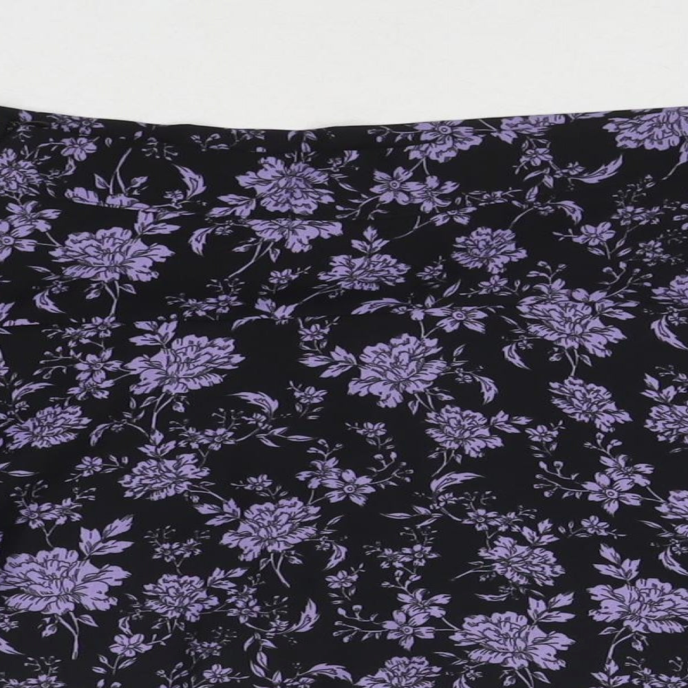 Zara Womens Black Floral Polyester Skater Skirt Size XS Zip