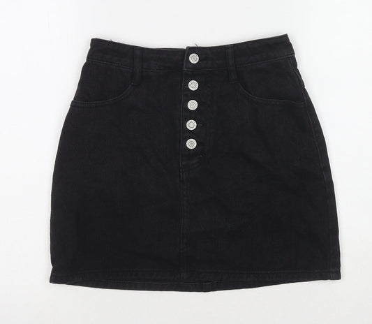 John Galt Womens Black Cotton A-Line Skirt Size S Zip