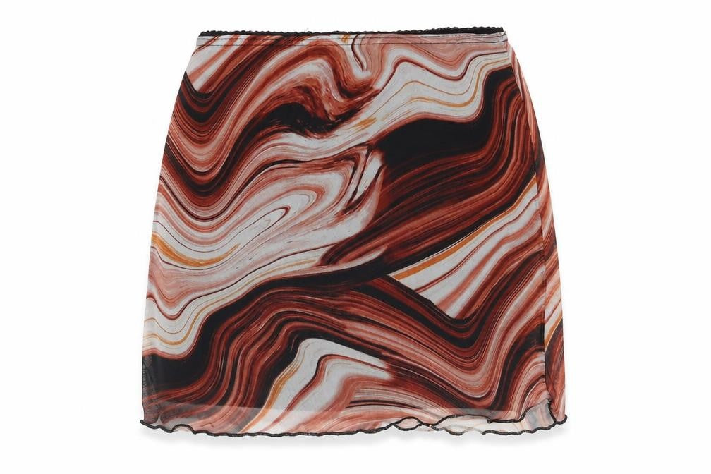 PRETTYLITTLETHING Womens Brown Geometric Polyester Mini Skirt Size 6