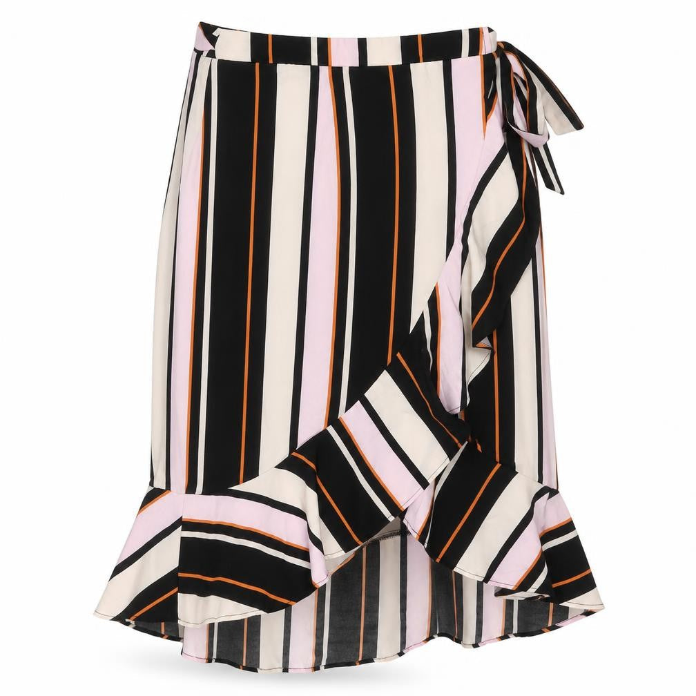 Outrageous Womens Multicoloured Striped Polyester Wrap Skirt Size 8 Tie