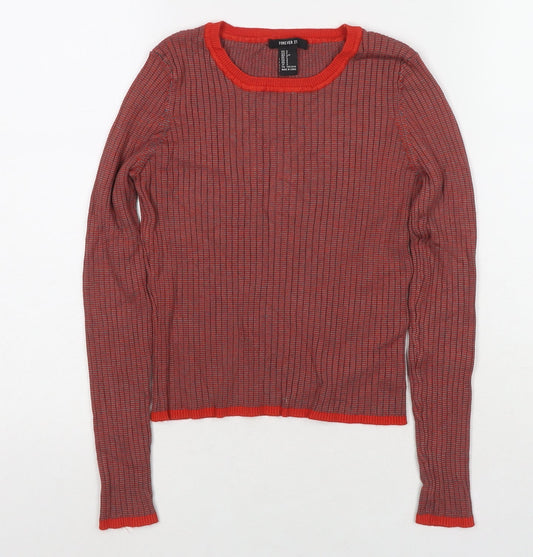 FOREVER 21 Womens Red Round Neck Striped Polyester Pullover Jumper Size S