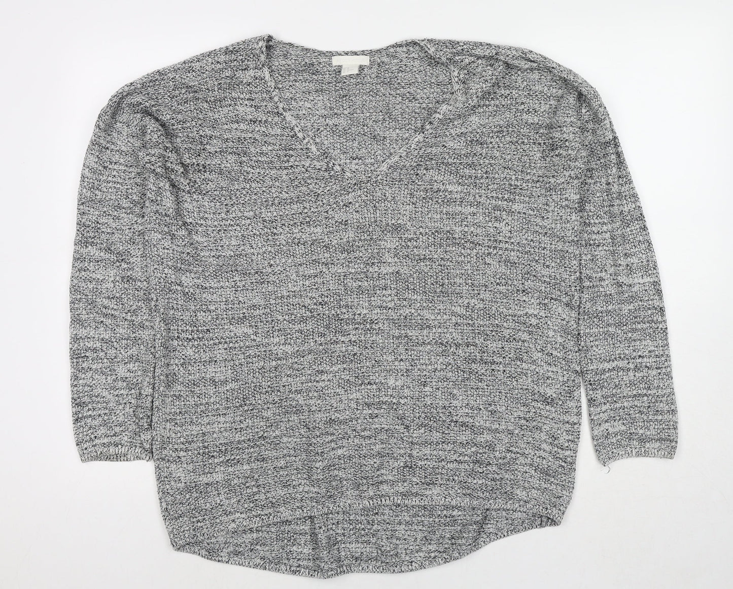 H&M Womens Grey V-Neck Cotton Pullover Jumper Size M
