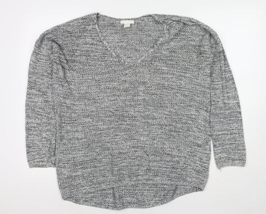 H&M Womens Grey V-Neck Cotton Pullover Jumper Size M