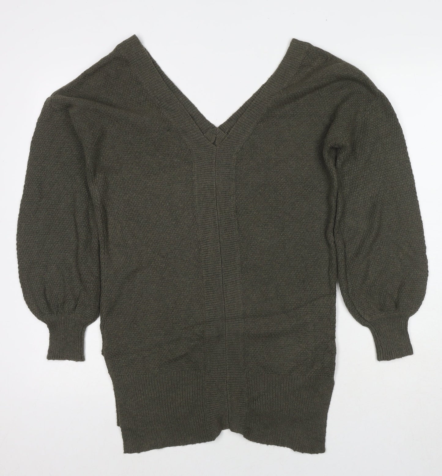 Yes Lola Womens Green V-Neck Cotton Tunic Jumper Size XS