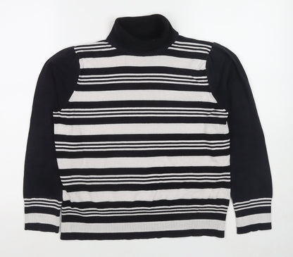 M&Co Womens Black Round Neck Striped Viscose Pullover Jumper Size 18