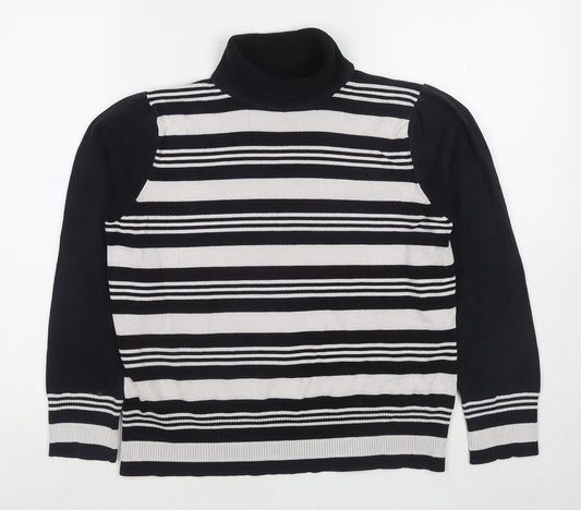 M&Co Womens Black Round Neck Striped Viscose Pullover Jumper Size 18