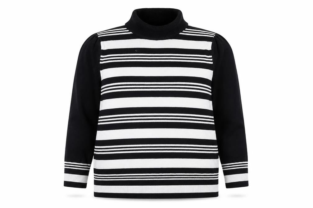 M&Co Womens Black Round Neck Striped Viscose Pullover Jumper Size 18