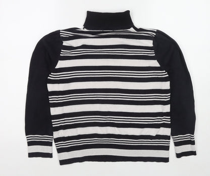 M&Co Womens Black Round Neck Striped Viscose Pullover Jumper Size 18