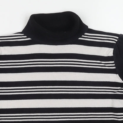 M&Co Womens Black Round Neck Striped Viscose Pullover Jumper Size 18