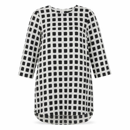 Topshop Womens White Check Polyester A-Line Size 12 Round Neck Pullover
