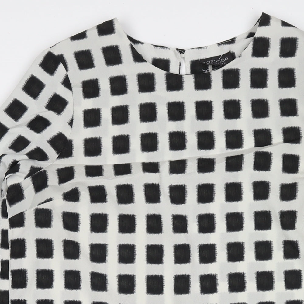 Topshop Womens White Check Polyester A-Line Size 12 Round Neck Pullover