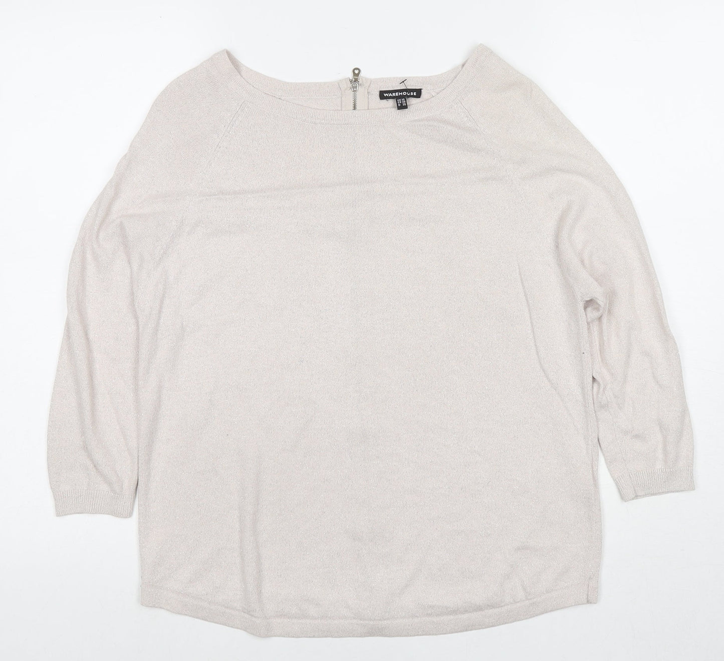 Warehouse Womens Ivory Round Neck Viscose Pullover Jumper Size 10