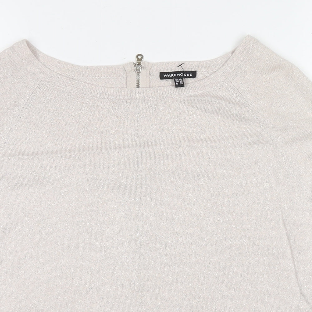 Warehouse Womens Ivory Round Neck Viscose Pullover Jumper Size 10