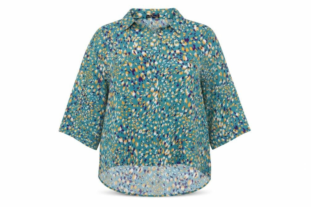 Emery Rose Womens Blue Geometric Polyester Basic Button-Up Size 2XL Collared