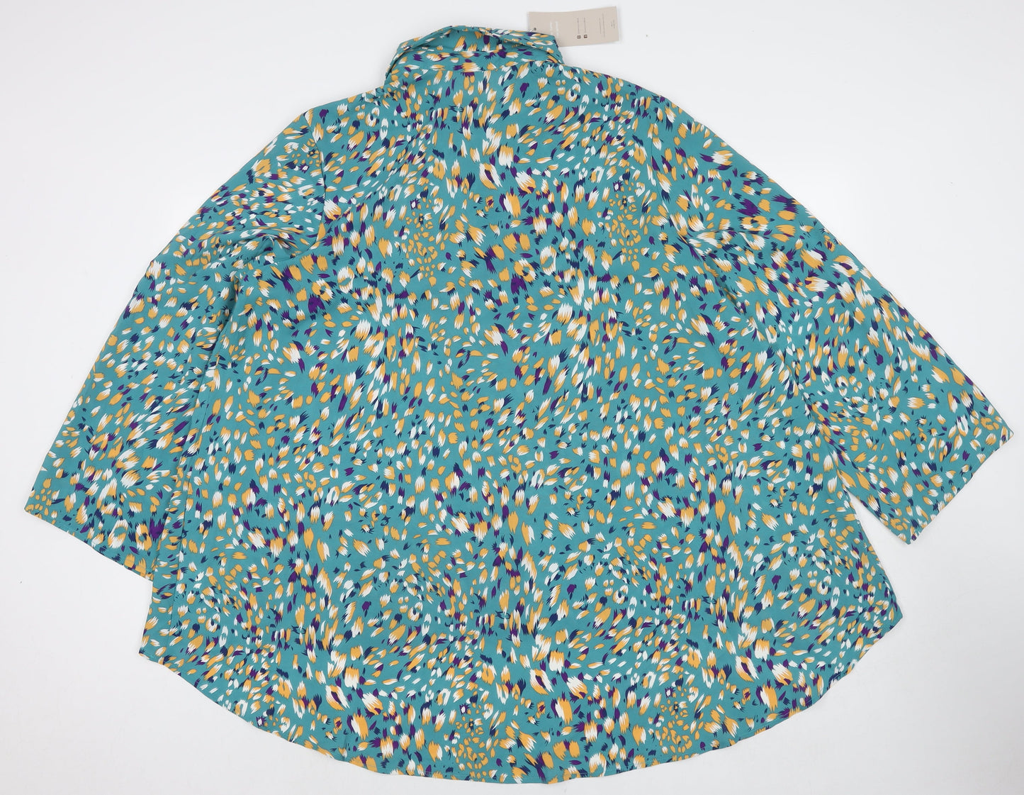 Emery Rose Womens Blue Geometric Polyester Basic Button-Up Size 2XL Collared