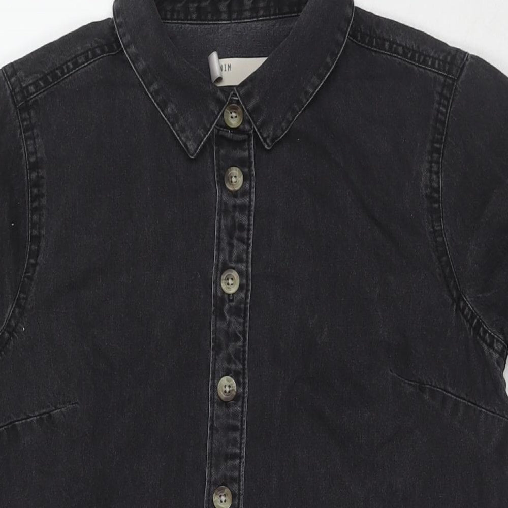 ASOS Womens Grey Cotton Shirt Dress Size 10 Collared Button