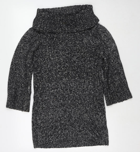 Monsoon Womens Grey Roll Neck Cotton Tunic Jumper Size S