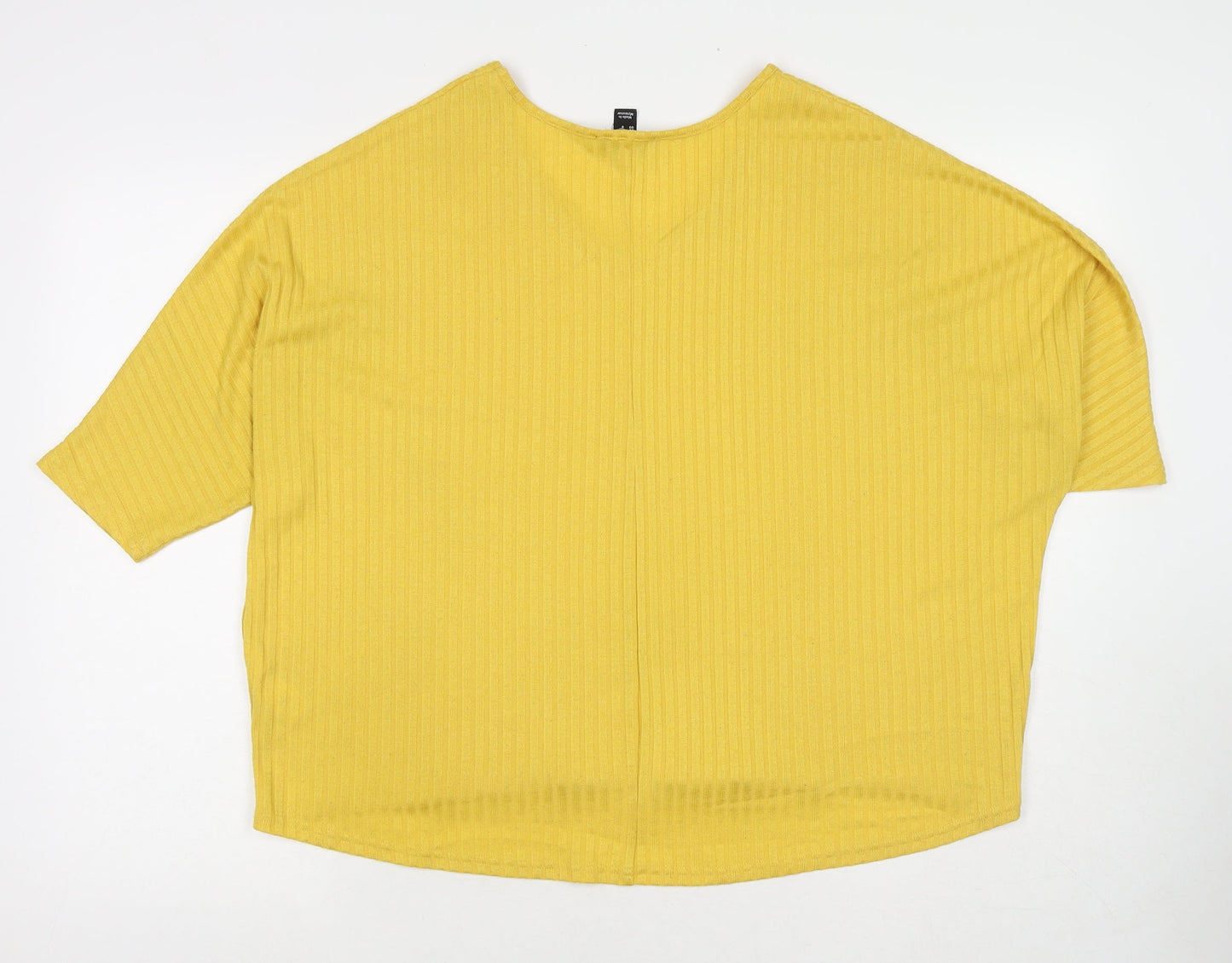 New Look Womens Yellow Polyester Jersey T-Shirt Size S V-Neck