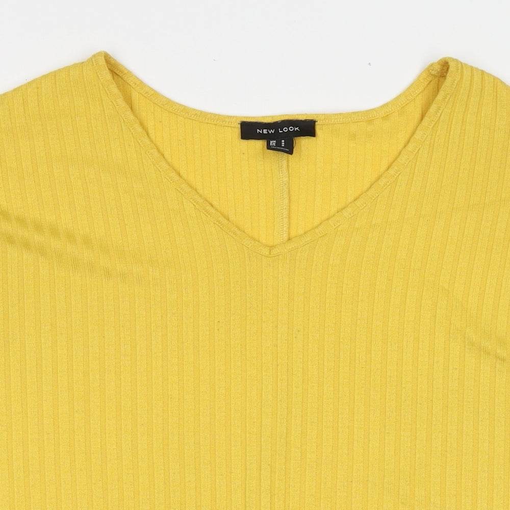 New Look Womens Yellow Polyester Jersey T-Shirt Size S V-Neck