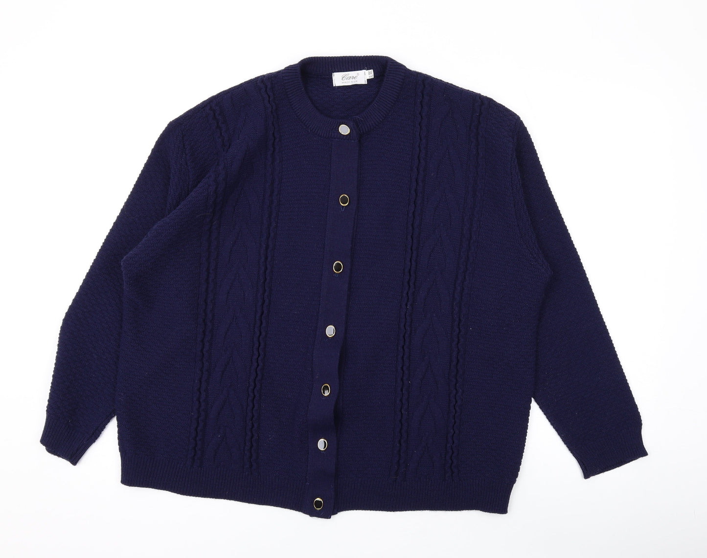 Care Womens Blue Round Neck Acrylic Cardigan Jumper Size XL