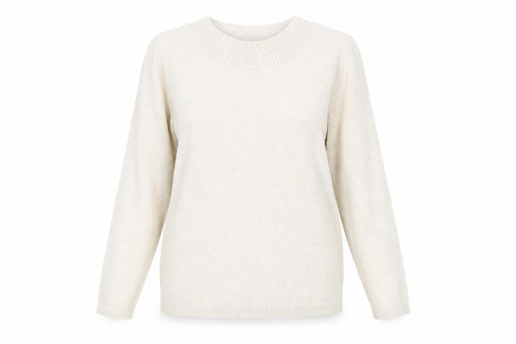 Classic Womens Beige Round Neck Acrylic Pullover Jumper Size M