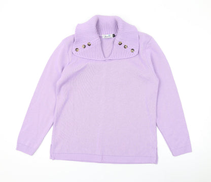 Keeno Womens Purple V-Neck Acrylic Pullover Jumper Size S