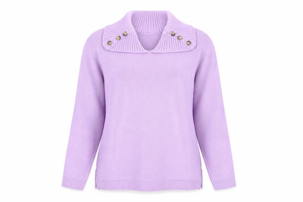 Keeno Womens Purple V-Neck Acrylic Pullover Jumper Size S