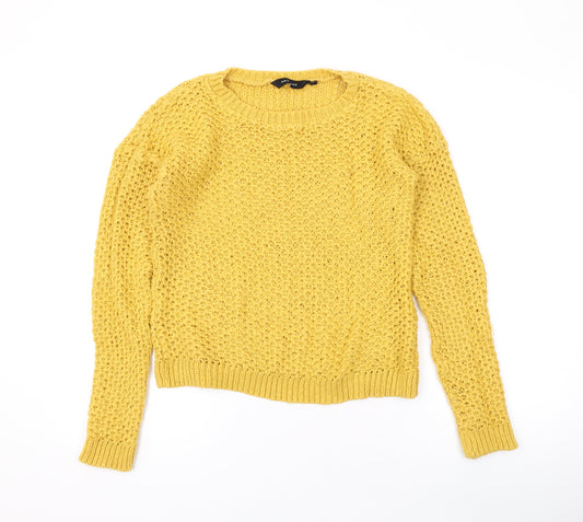 New Look Womens Yellow Round Neck Acrylic Pullover Jumper Size 8