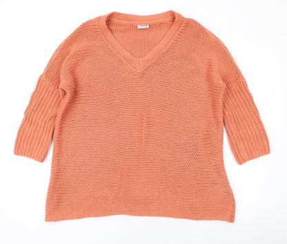 Noisy May Womens Orange V-Neck Acrylic Pullover Jumper Size S