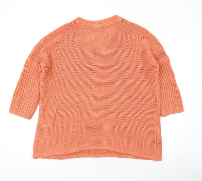 Noisy May Womens Orange V-Neck Acrylic Pullover Jumper Size S