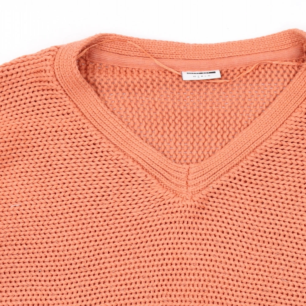 Noisy may Womens Orange V-Neck Acrylic Pullover Jumper Size S
