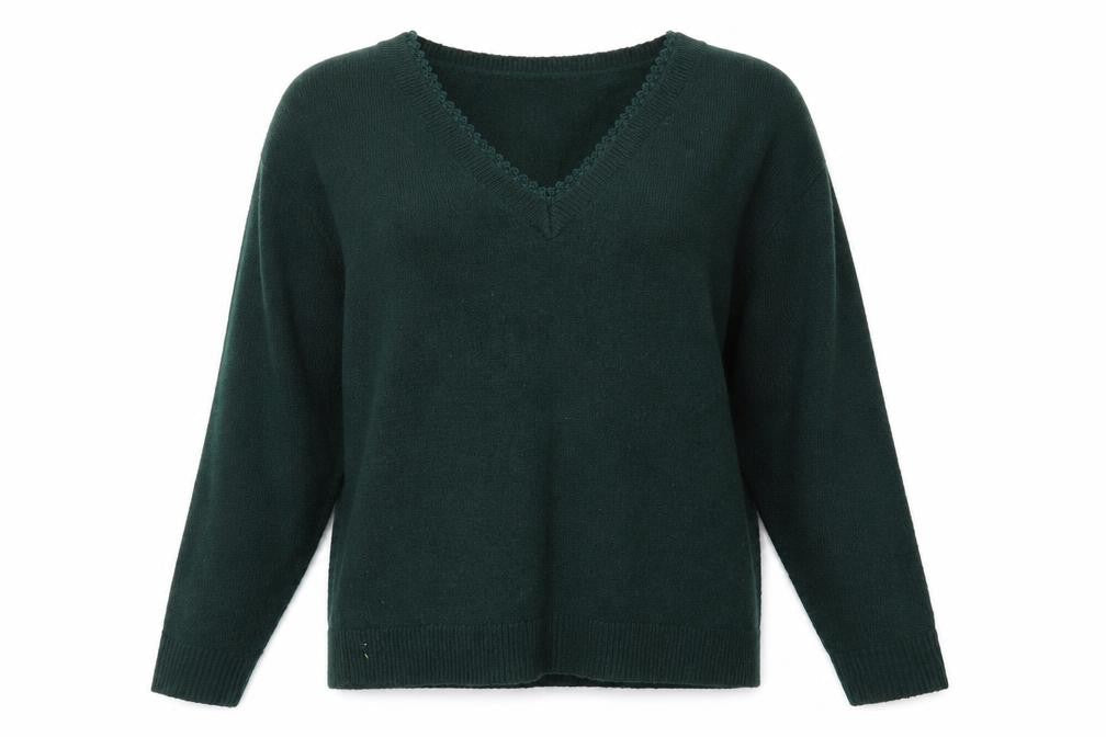 &et Womens Green V-Neck Acrylic Pullover Jumper Size 10