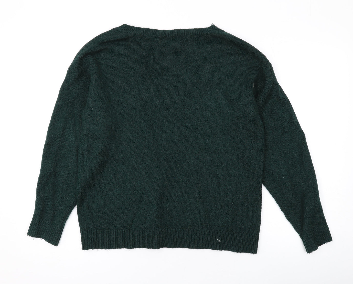 &et Womens Green V-Neck Acrylic Pullover Jumper Size 10