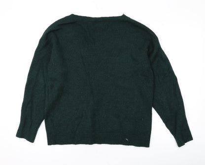 &et Womens Green V-Neck Acrylic Pullover Jumper Size 10