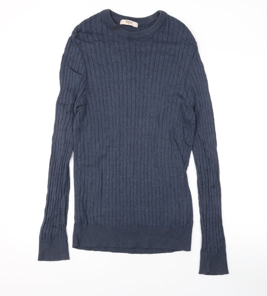 Barons of England Womens Blue Round Neck Cotton Pullover Jumper Size M