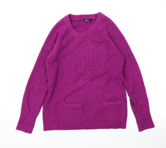 M&Co Womens Purple V-Neck Acrylic Pullover Jumper Size S
