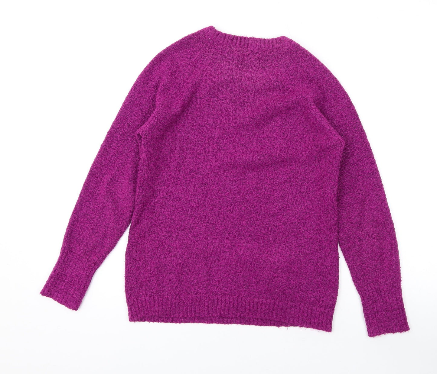 M&Co Womens Purple V-Neck Acrylic Pullover Jumper Size S
